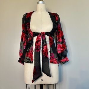 GB Mesh Wrap Top with Velvet Floral Details